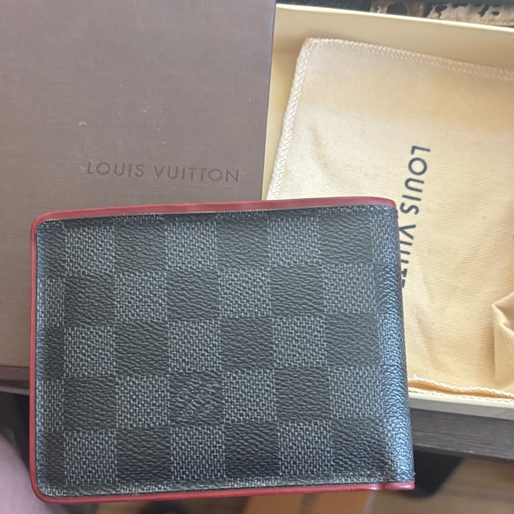 Louis Vuitton Black And Red Checkered Card Holder